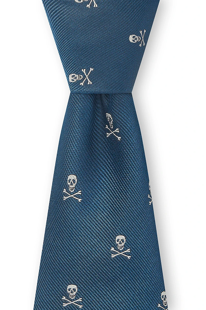 Blue & Cream Skull & Crossbones Silk Tie 2 Blue & Cream Skull & Crossbones Silk Tie - Image 2
