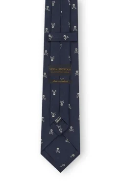 Navy & Cream Skull & Crossbones Silk Tie -Fashion-New and Lingwood 3022624 skull crossbones tie blue cream c
