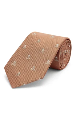 Camel & Gold Skull & Crossbones Silk Tie