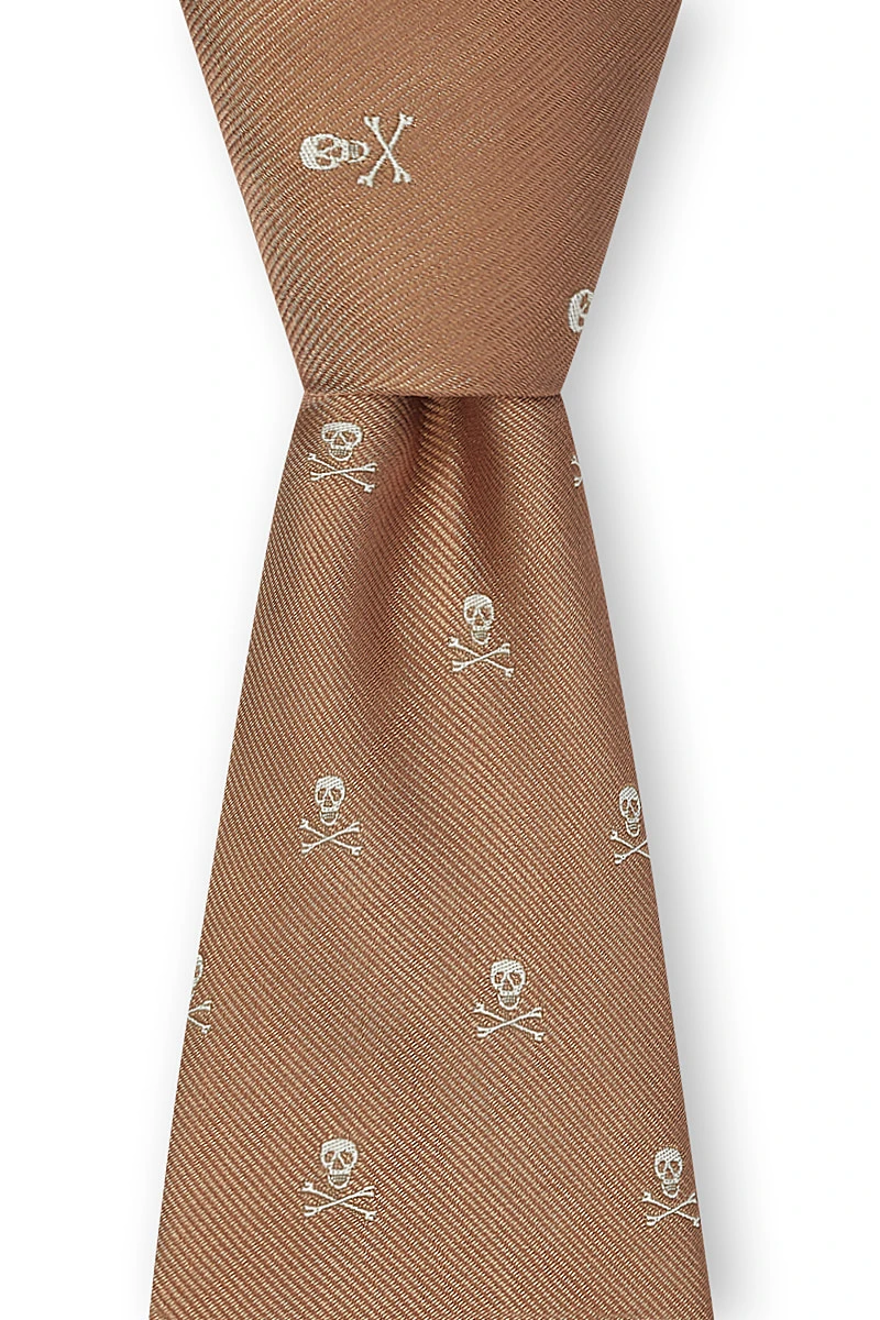 Camel & Gold Skull & Crossbones Silk Tie 2 Camel & Gold Skull & Crossbones Silk Tie - Image 2