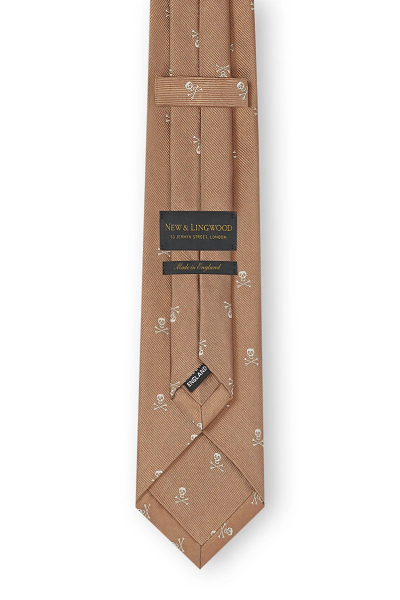 Camel & Gold Skull & Crossbones Silk Tie 3 Camel & Gold Skull & Crossbones Silk Tie - Image 3