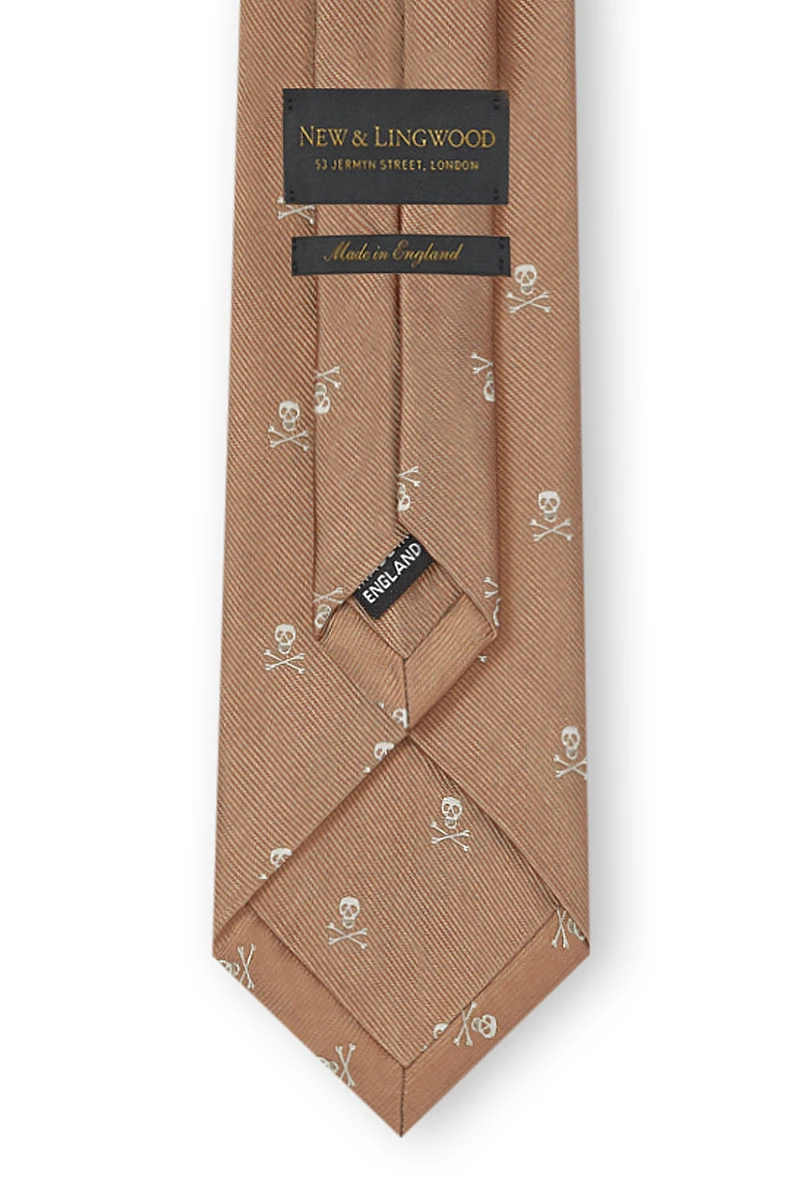 Camel & Gold Skull & Crossbones Silk Tie 4 Camel & Gold Skull & Crossbones Silk Tie - Image 4