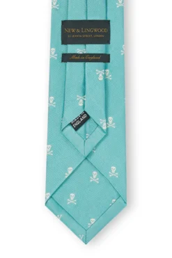 Green & Cream Skull & Crossbones Tie -Fashion-New and Lingwood 3022627 skull crossbones tie lightgreen 4