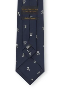 Navy & Cream Skull & Crossbones Silk Tie -Fashion-New and Lingwood 3022739 skull crossbones tie blue cream d