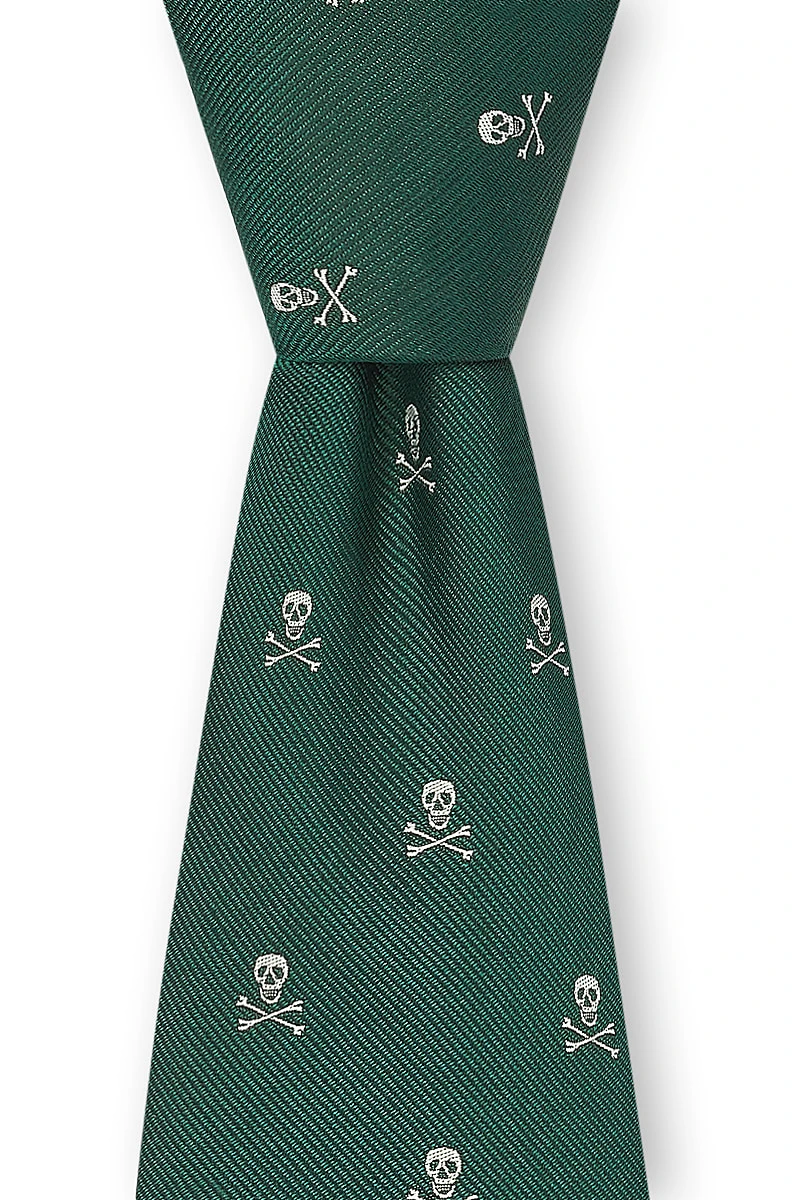 Green & Silver Skull & Crossbones Silk Tie 2 Green & Silver Skull & Crossbones Silk Tie - Image 2