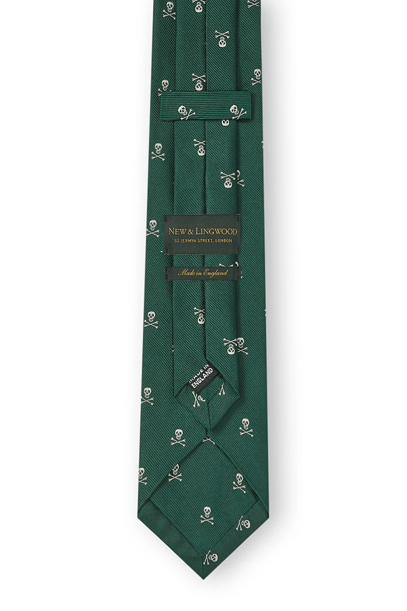 Green & Silver Skull & Crossbones Silk Tie 3 Green & Silver Skull & Crossbones Silk Tie - Image 3