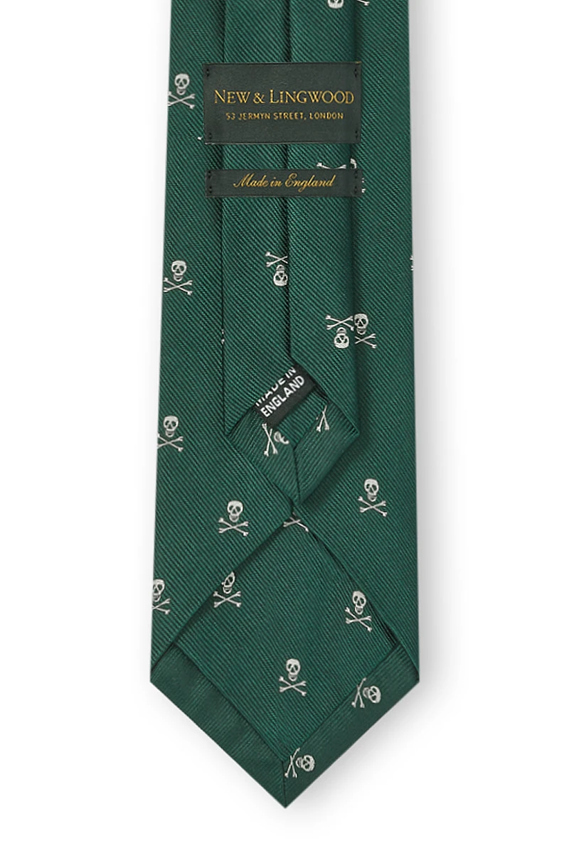 Green & Silver Skull & Crossbones Silk Tie 4 Green & Silver Skull & Crossbones Silk Tie - Image 4