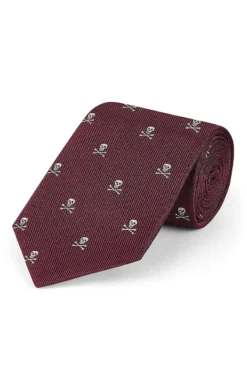 Burgundy & Cream Skull & Crossbones Silk Tie