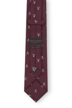 Burgundy & Cream Skull & Crossbones Silk Tie -Fashion-New and Lingwood 3022741 skull crossbones tie burgundy cream prune c