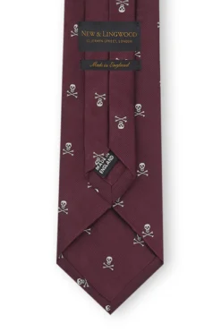 Burgundy & Cream Skull & Crossbones Silk Tie -Fashion-New and Lingwood 3022741 skull crossbones tie burgundy cream prune d