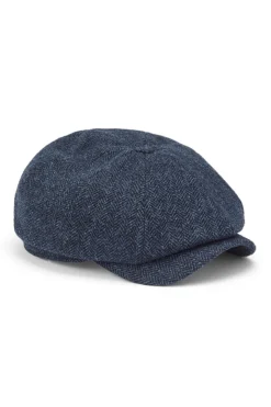 Navy Herringbone Tweed Newsboy Cap