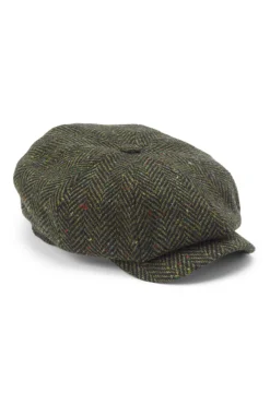 Green Herringbone Tweed Newsboy Cap