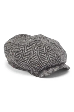 Grey Herringbone Tweed Newsboy Cap