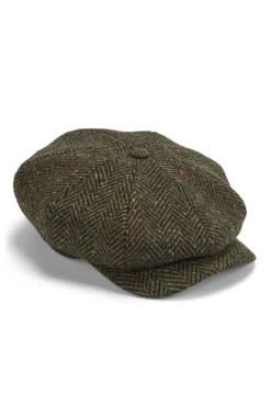 Dark Green Herringbone Newsboy Cap