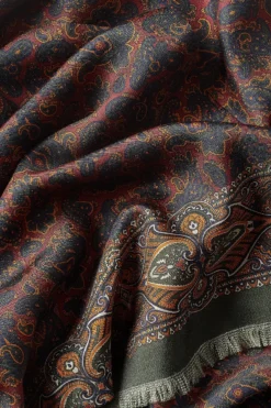 Green Paisley Pin Fringed Silk Scarf -Fashion-New and Lingwood 3122413 paisley boardered pin fringed silk scarf green c