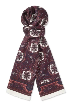 Cream Paisley Pin Fringed Silk Scarf