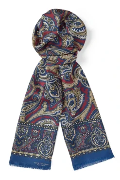 Burgundy Paisley Pin Fringed Silk Scarf