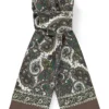 Green & Brown Paisley Pin Fringed Silk Scarf