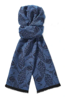 Blue Peacock Wool & Silk Scarf