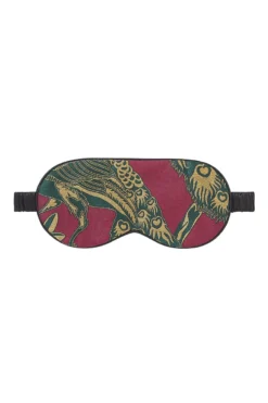 Red & Green Peacock Silk Eye Mask