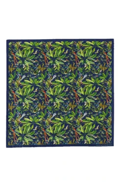 Navy Bird Garden Silk Pocket Square
