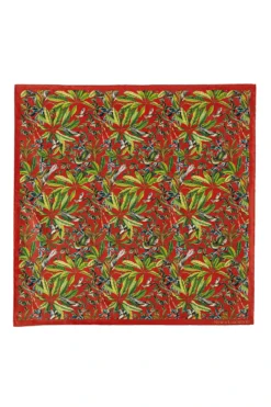 Red Bird Garden Silk Pocket Square