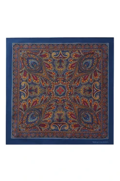Navy Paisley Silk Pocket Square