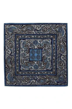 Navy Langley Paisley Silk Pocket Square