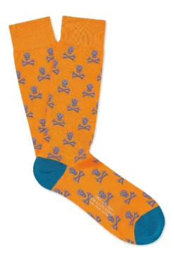 Orange Skull & Crossbones Mid Calf Cotton Socks