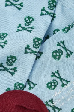 Pale Blue Skull & Crossbones Mid Calf Cotton Socks -Fashion-New and Lingwood 3621209 pleblu 2