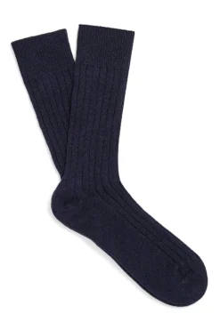 Navy Mid Calf Cashmere Socks