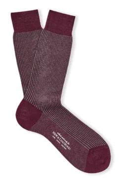 Burgundy Stripe Mid Calf Cotton Socks