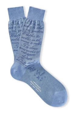 Blue Literary Mid Calf Cotton Socks