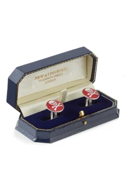 Burgundy Skull & Crossbones Sterling Silver Cufflinks Set