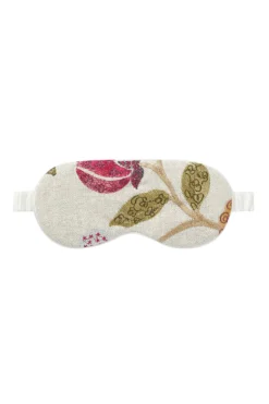 Cream Embroidered Flowers Linen Eye Mask