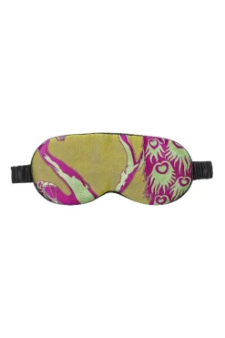Yellow & Pink Peacock Silk Eye Mask