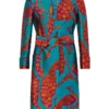Turquoise & Orange Peacock Unlined Silk Dressing Gown