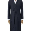 Navy Herringbone Unlined Cashmere Dressing Gown