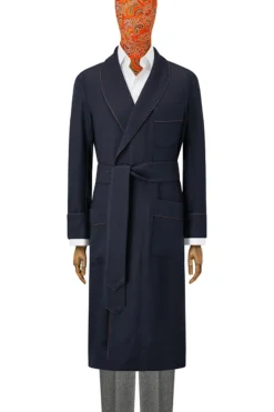 Navy Herringbone Unlined Cashmere Dressing Gown