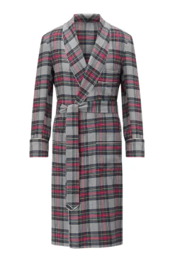 Grey Plaid Unlined Brushed Cotton Dressing Gown