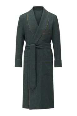 Green Donegal Fleck Unlined Cashmere Dressing Gown -Fashion-New and Lingwood 4022529 green donegal unlined cashmere dressing gown hero