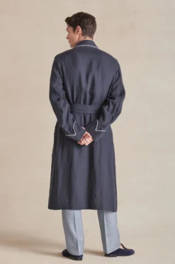 Navy Unlined Linen Dressing Gown -Fashion-New and Lingwood 4022625 plain linen unlined dressing gown 097 2 scaled