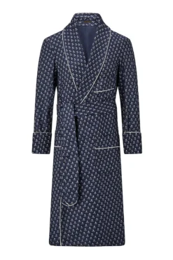Navy & Cream Skull & Crossbones Unlined Printed Silk Dressing Gown 9 Navy & Cream Skull & Crossbones Unlined Printed Silk Dressing Gown -Fashion-New and Lingwood 4022763 printed silk skull unlined dressing gown navy cream