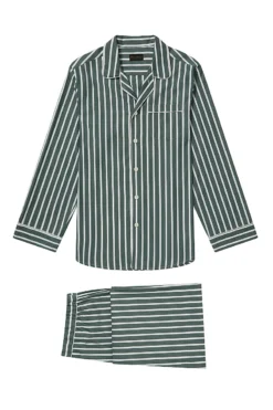 Green Wide Stripe Cotton Pyjama Set -Fashion-New and Lingwood 4522523 green wide stripe cotton pyjama set b