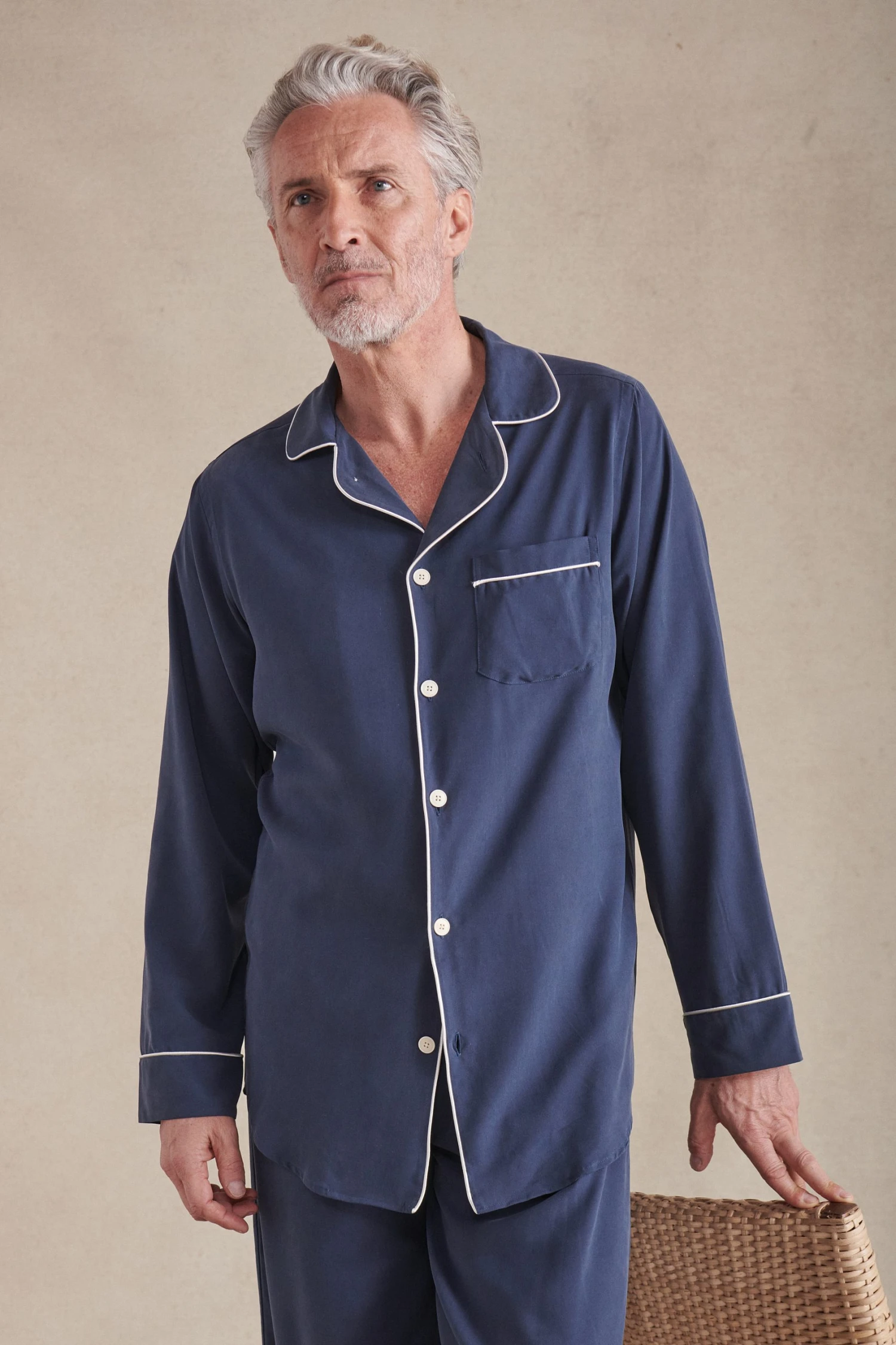 Navy Sandwash Silk Pyjama Set - Image 2