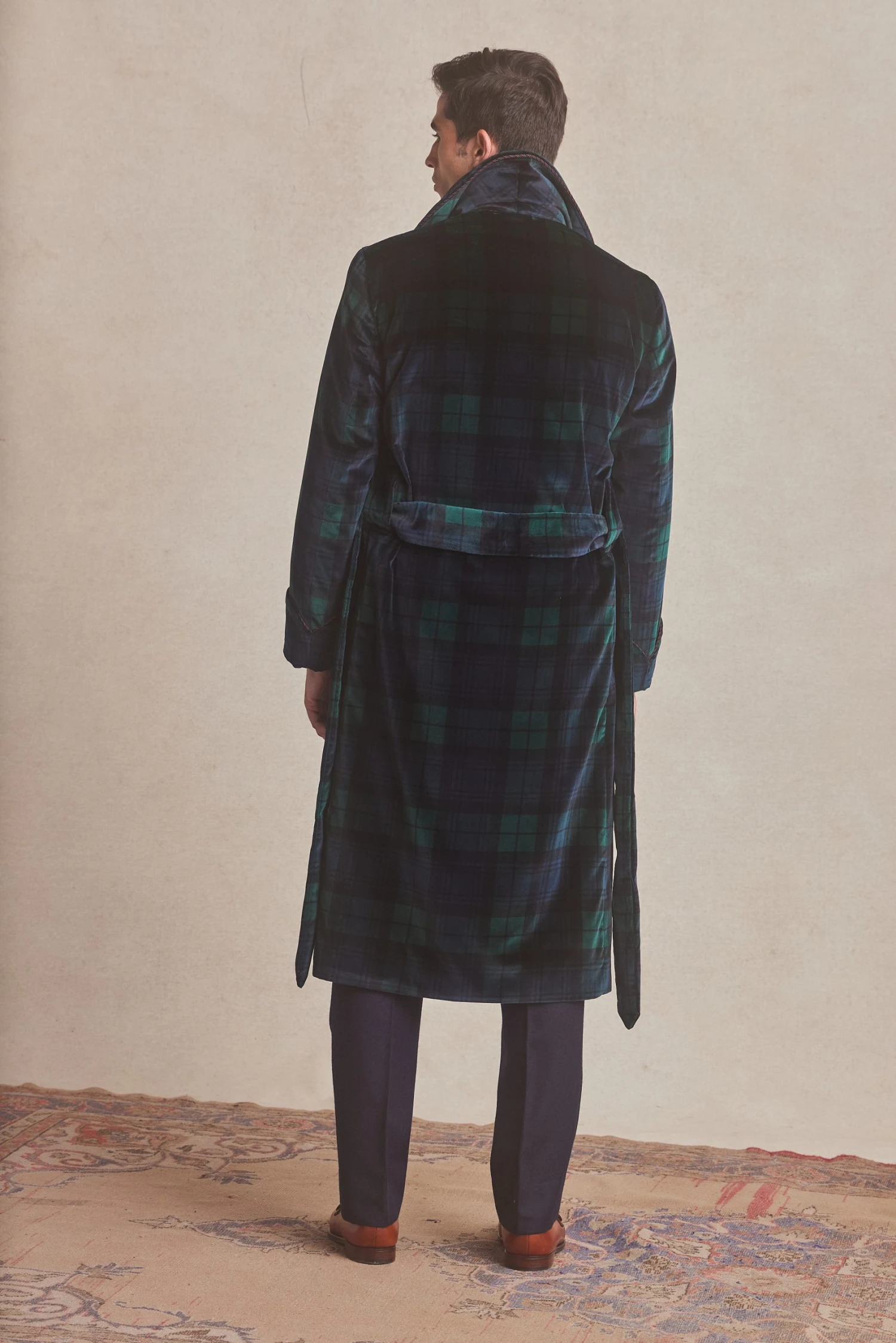 Black Watch Lined Velvet Dressing Gown 3 Black Watch Lined Velvet Dressing Gown - Image 3