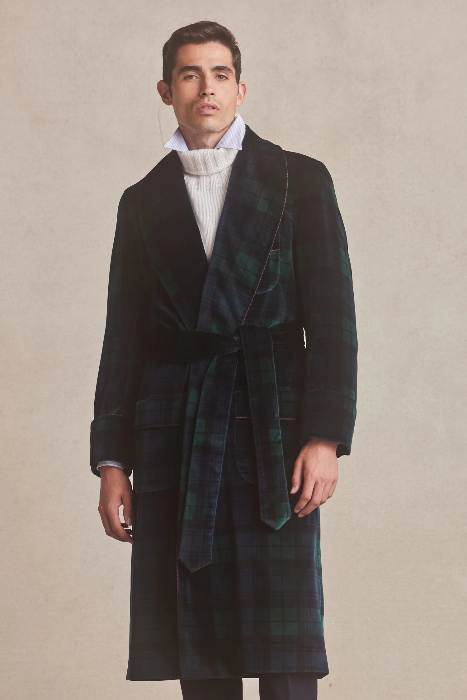 Black Watch Lined Velvet Dressing Gown 1 Black Watch Lined Velvet Dressing Gown