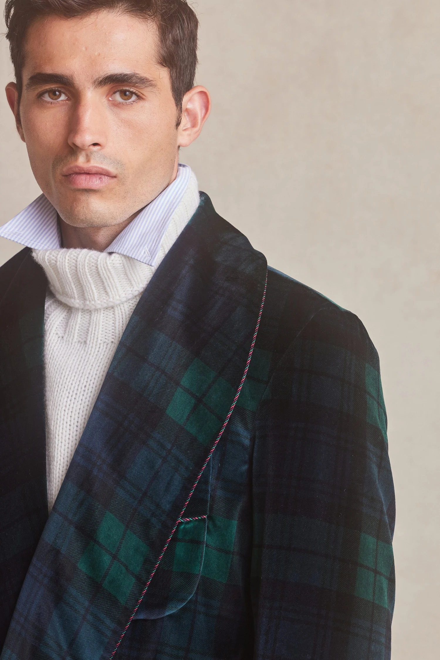 Black Watch Lined Velvet Dressing Gown 2 Black Watch Lined Velvet Dressing Gown - Image 2