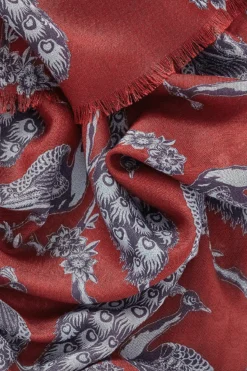 Burgundy & Blue Peacock Wool & Silk Scarf -Fashion-New and Lingwood burgundy blue peacock pashmina scarf 3