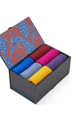 Coloured Mid Calf Wool 6 Sock Gift Box
